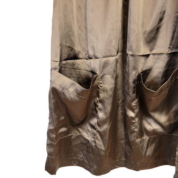 Vintage 90s Satin A-line Mini Dress Women Small Brown Pockets Soft 4 6 S Boho S - Picture 12 of 14